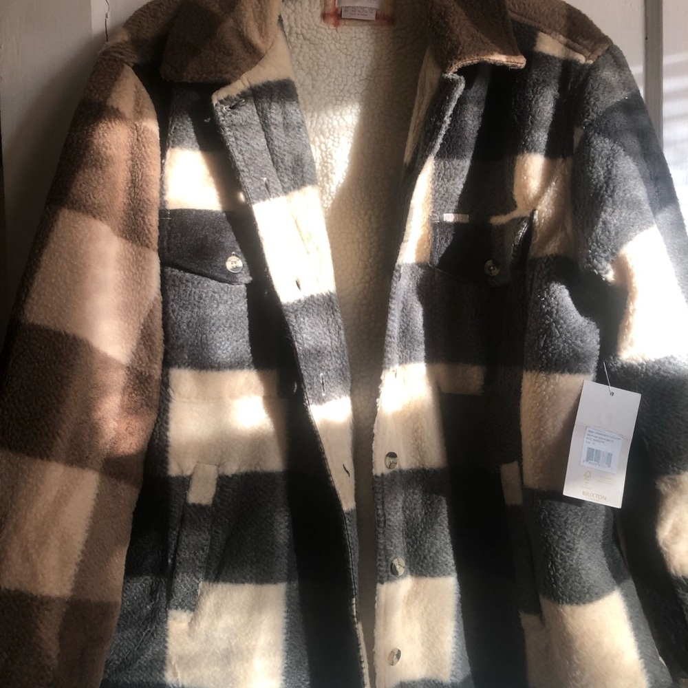 Brixton Sherpa Jacket Durham Artic Fleece Biscotti Sherpa Checkered